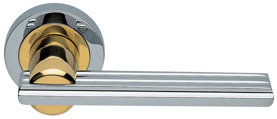 Ручка дверная ORCHIDEA R2 COT раздельная на круглой розетке, цвет глянцевый хром/золото, латунь фото купить Москва