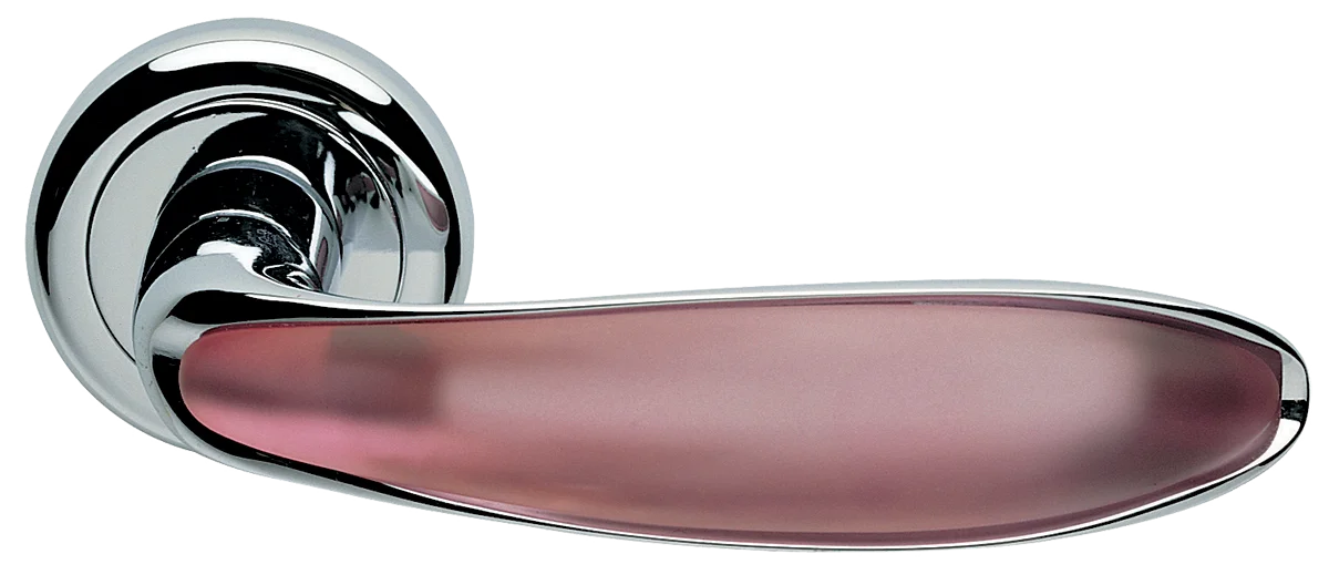 Ручка дверная MURANO R4 CRO/ROSA раздельная на круглом основании, цвет хром/кварц, латунь фото купить Москва