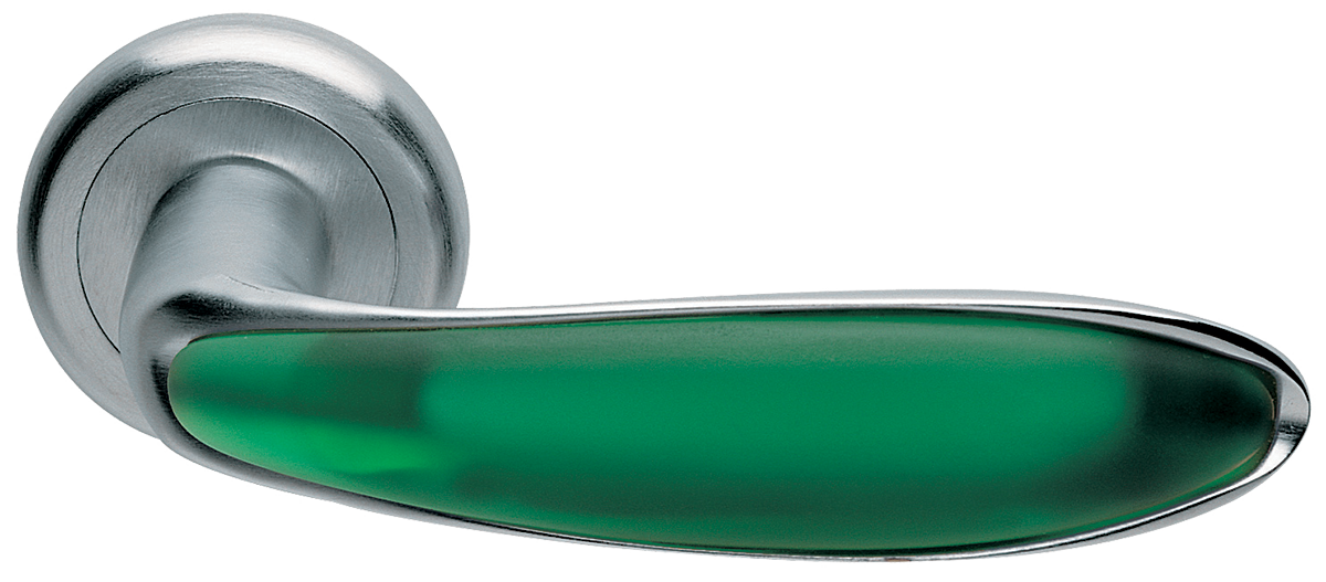 Ручка дверная MURANO R4 CSA/VERDE на круглом основании, цвет матовый хром/нефрит, латунь фото купить Москва