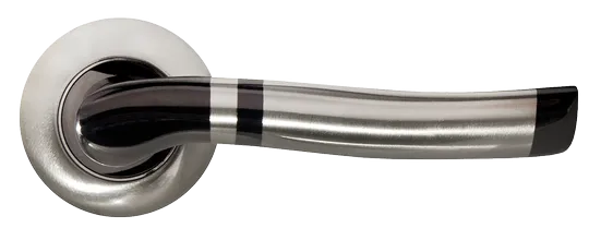 Ручка дверная ФОНТАН MH-04 SN/BN раздельная на круглой розетке, цвет бел.никель/черн. никель, ЦАМ фото купить в Москве