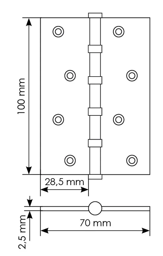Петля универсальная карточная MS 100X70X2.5-4BB W стальная, врезная, цвет белый, сталь фото купить в Москве