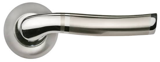 Ручка дверная ФОНТАН MH-04 SN/CP раздельная на круглой розетке, цвет бел. никель/хром, ЦАМ фото купить в Москве