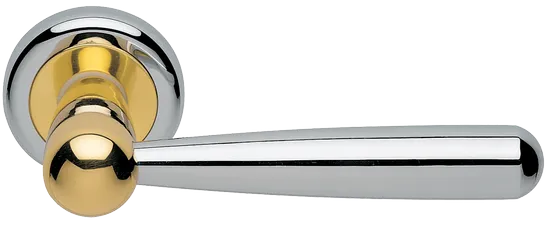Ручка дверная PINOKKIO R4 COT раздельная на круглой розетке, цвет глянцевый хром/золото, латунь фото купить Москва