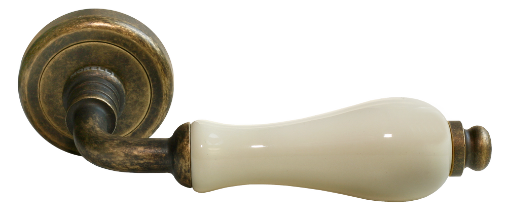 Ручка дверная CERAMICA CC-3 OBA/CHAMP раздельная на круглой розетке, цвет античная бронза/шампань, латунь фото купить Москва
